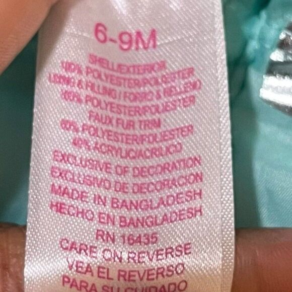 Nannette Kids Hooded Puffer Vest Baby Girls 6-9 Months Turquoise Blue Hearts Zip - Picture 8 of 10